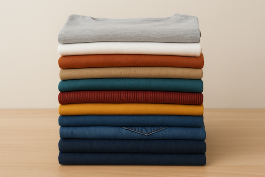 folded clothes in a stach